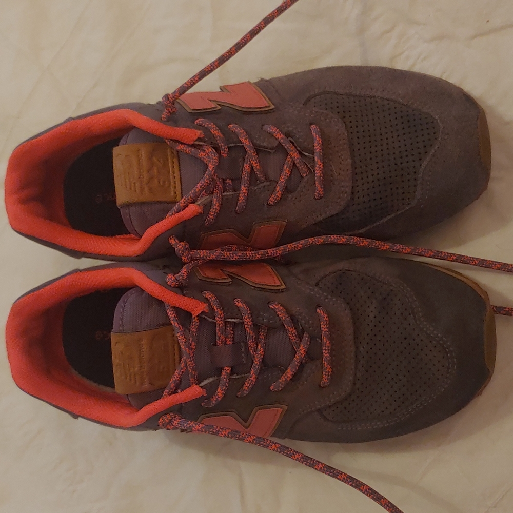 New Balance 574 grey/purple and orange/pink